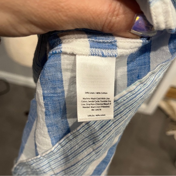 Vineyard Vines Blue‎ and White Striped Collared Button Down Linen Top Size 4 - Picture 7 of 8